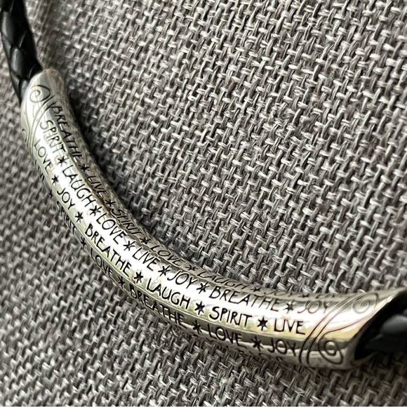 BRIGHTON Braided Leather Scrolled Bar Live Love Laugh Joy Spirit Breathe Choker - Picture 7 of 9